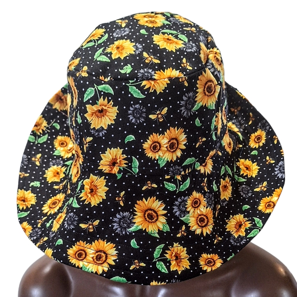 Handmade sunflower print bucket hat